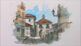 A pen and wash watercolor in my Urban Sketching style Great for beginners and seasoned artist alike [upl. by Ladnik220]