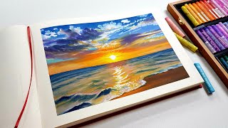 Oil pastel Drawing Sunset Sea seascape  Oil pastel Landscape Clouds Sky Swanee art [upl. by Ainitsirhc]